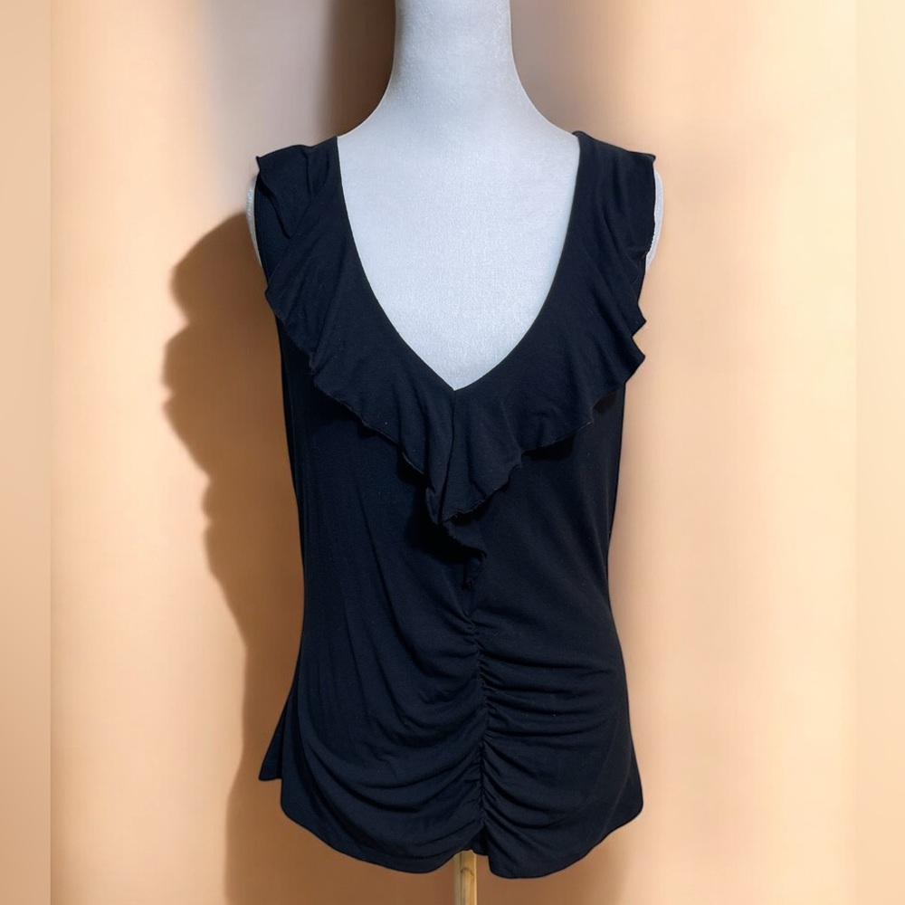 Banana Republic Black Ruffle V-Neck Blouse Medium